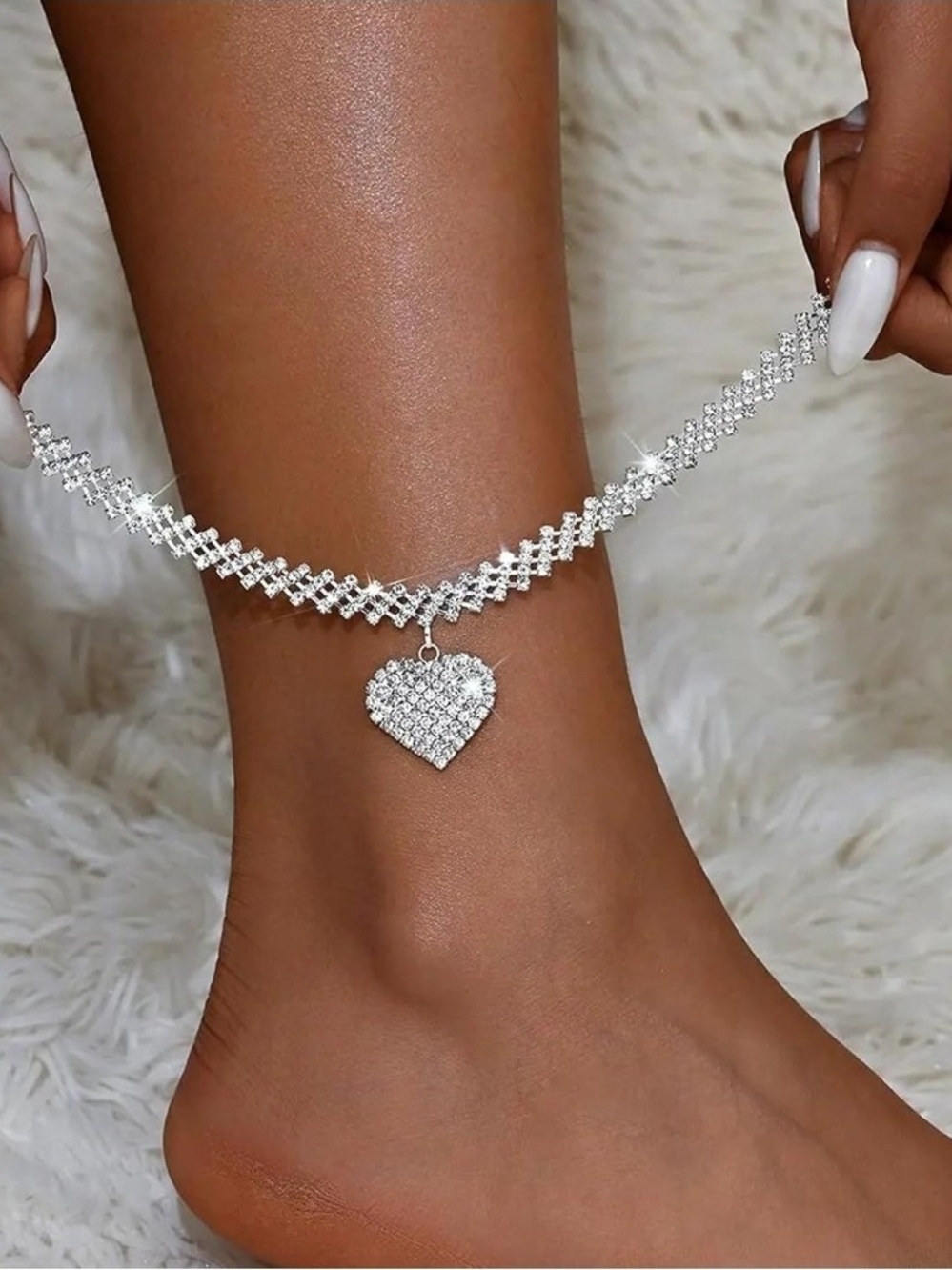 Silver Heart Charm Anklet - Elegant Crystal Anklet